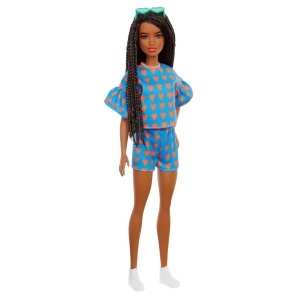 PAPUSA BARBIE FASHIONISTA SATENA CU CODITE IMPLETITE SI TINUTA CASUAL ALBASTRA - Img 4