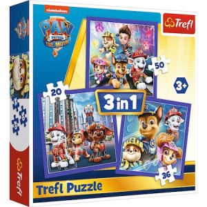 Puzzle Trefl 3 in 1 - Paw Patrol, Gata de actiune, 20/36/50 piese