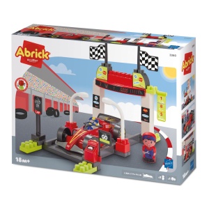 Set Constructie Ecoiffier Abrick Oprire la Boxe Formula 1, 37 piese, 45x50x9cm, pentru baieti