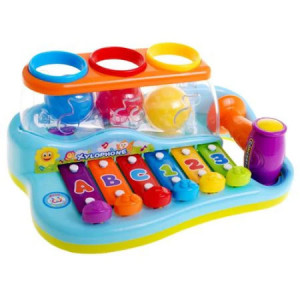 Xilofon cu ciocan si bile, Malplay, Multicolor, 26 cm - Img 2
