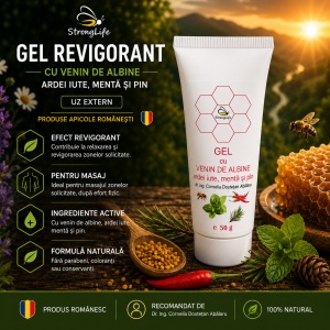 Gel revigorant cu venin de albine - 50g, ardei iute, menta si pin by Dr. Ing. Cornelia Dostetan Abalaru apicultor - Img 2