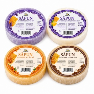 Pachet săpunuri naturale cu miere StrongLife – 4 sortimente, 4 × 80 g