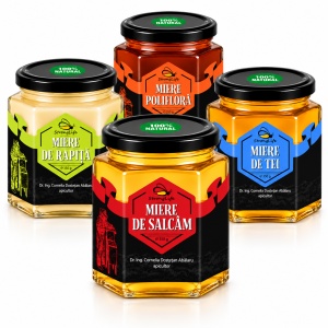 Pachet 4 sortimente de miere naturală StrongLife – salcâm, tei, rapiță și polifloră – 4 × 350g