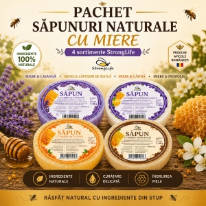 Pachet săpunuri naturale cu miere StrongLife – 4 sortimente, 4 × 80 g - Img 2