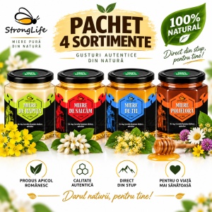 Pachet 4 sortimente de miere naturală StrongLife – salcâm, tei, rapiță și polifloră – 4 × 1 kg - Img 2