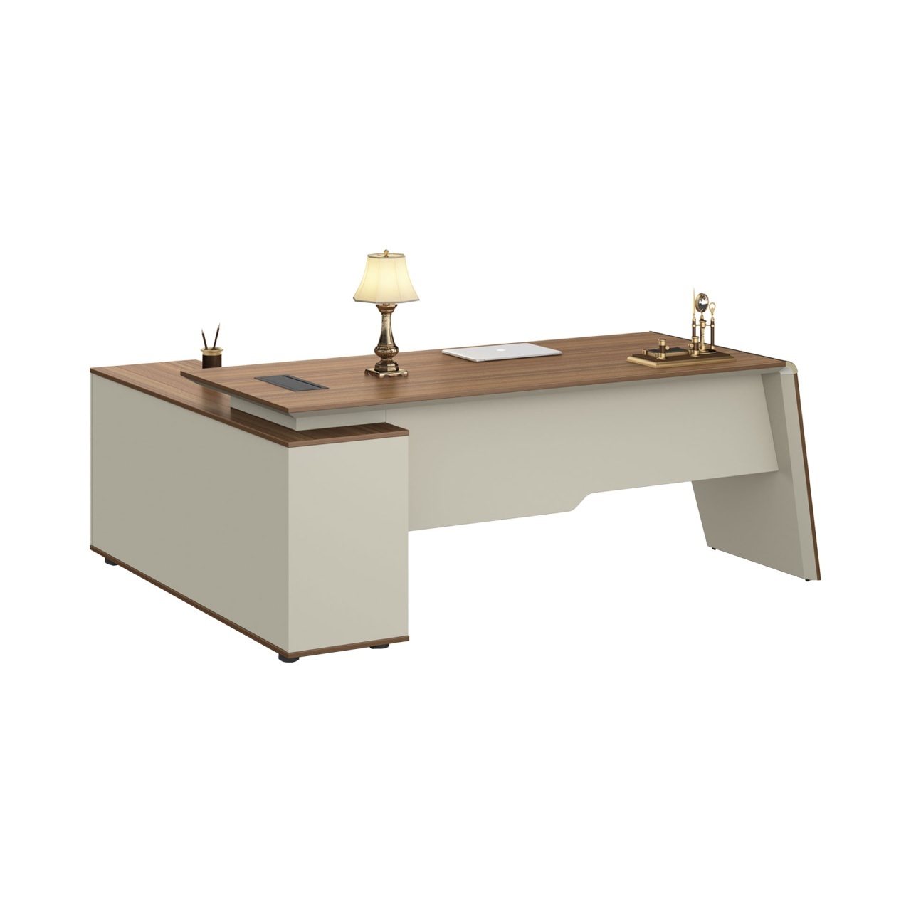 Birou de lucru Elmaz, cu dulap, 2000 x 1500 x 760 mm, stejar și gri, RFG