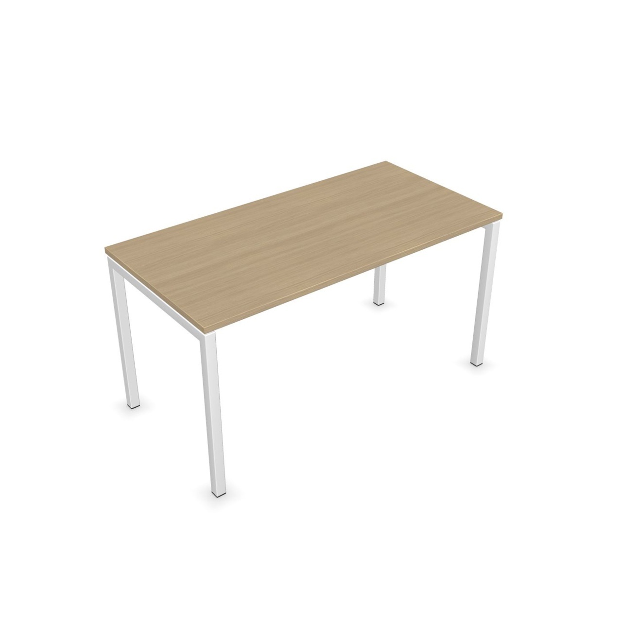 Birou Nova U de la Narbutas cu dimensiuni 1400x700x740 mm, realizat din melamină stejar decolorat cu picior metalic tip U alb.