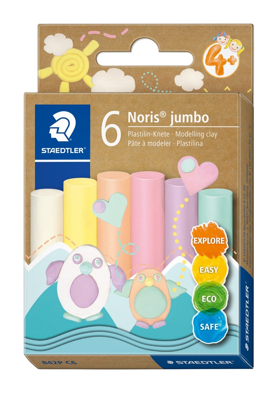 Plastilină Staedtler Noris Jumbo, 6 culori, culori pastel