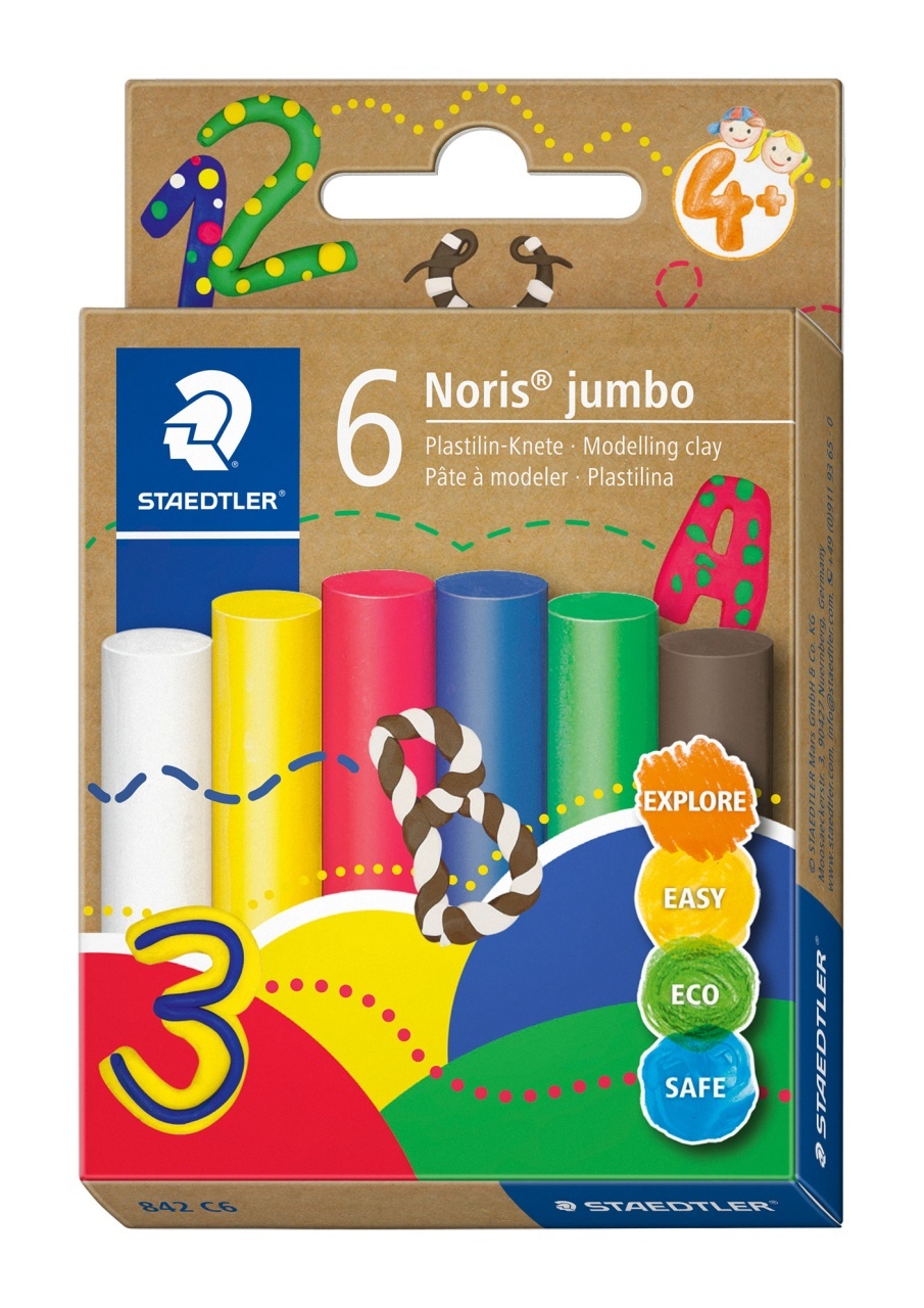 Plastilină Staedtler Noris Jumbo, 6 culori, culori standard