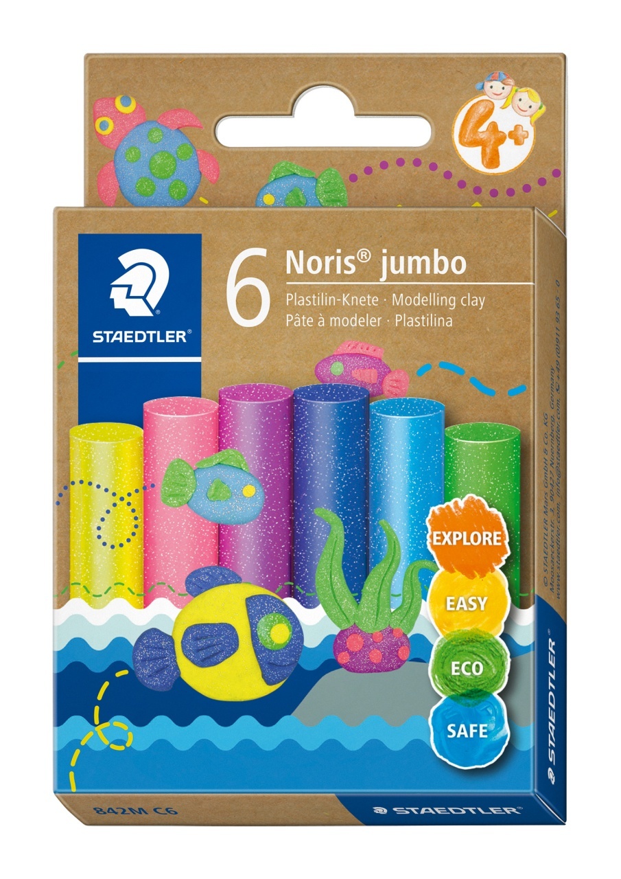 Plastilină Staedtler Noris Jumbo, 6 culori, glitter