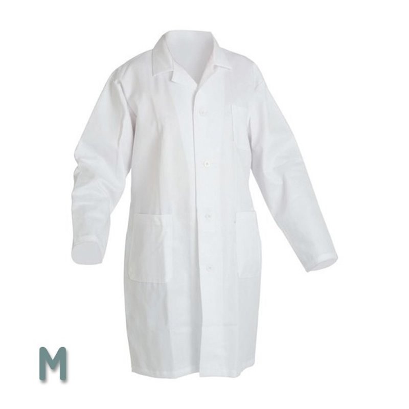 Halat de laborator de protecție – alb M, 100% bumbac