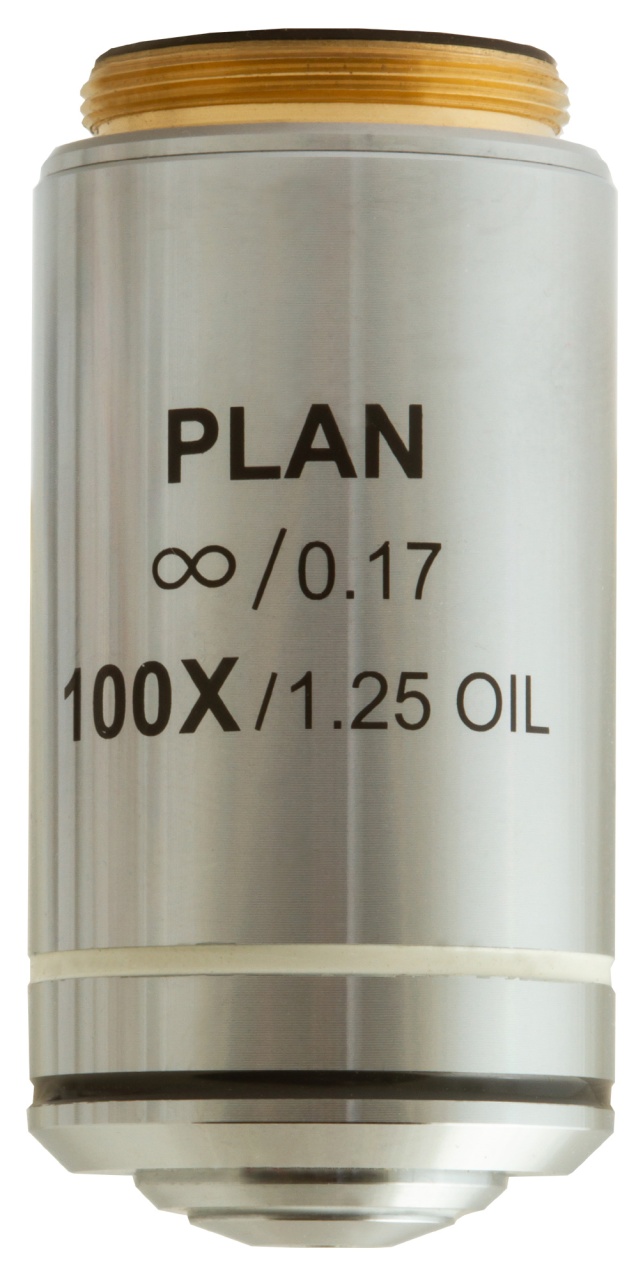 Obiectiv planacromatic cu corecție la infinit MED 100x