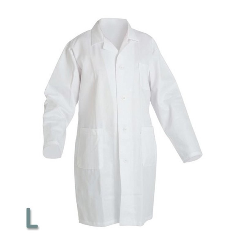 Halat de laborator de protecție – alb L, 100% bumbac