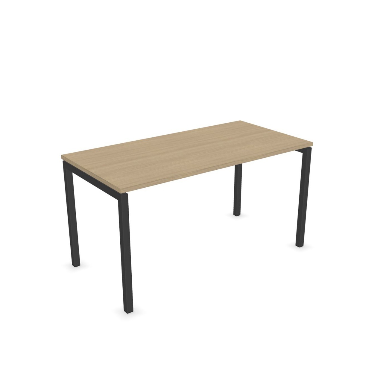 Birou Nova U de la Narbutas cu dimensiuni 1400x700x740 mm, fabricat din melamin stejar albit, cu picior metalic gri închis tip U.