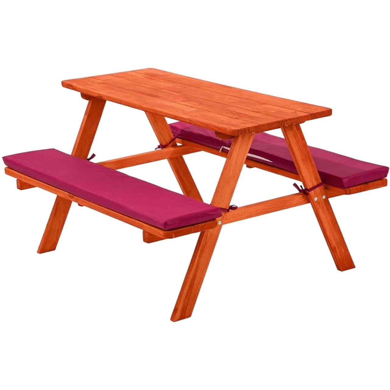 Măsuță de picnic pentru copii cu bănci și perne moi, de grădină, din lemn – material natural, 89×79×50 cm.