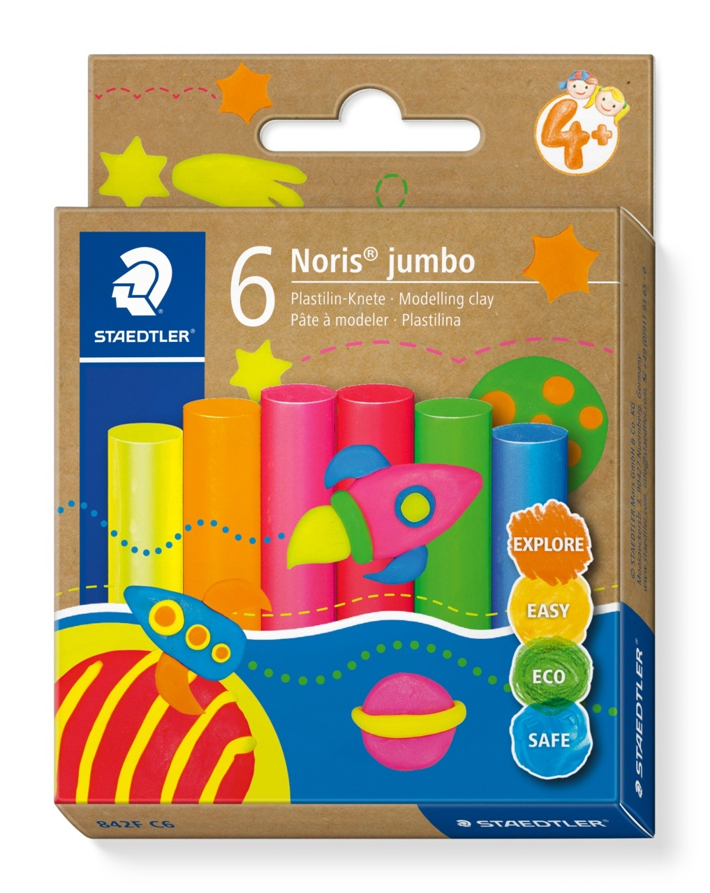 Plastilină Staedtler Noris Jumbo, 6 culori, culori neon
