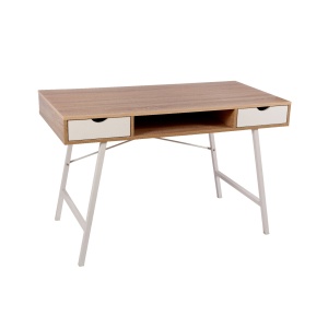 Birou de lucru Shape A, 120 x 48 x 76 cm, melaminat stejar, metal alb, RFG