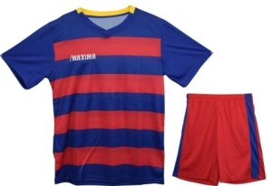 Echipament fotbal/ volei/ handbal, tricou cu pantaloni scurți - roșu cu dungi albastre