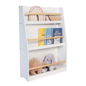 Etajeră pentru copii, organizator din lemn pentru cărți și jucării, culoare albă, pentru camera copilului (3+ ani)