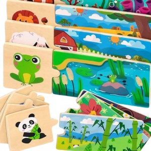 Puzzle logic din lemn Unde trăiesc animalele
