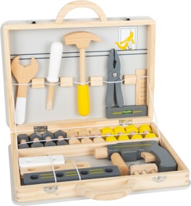Valiză magnetică din lemn cu unelte – Mini atelier 39 piese