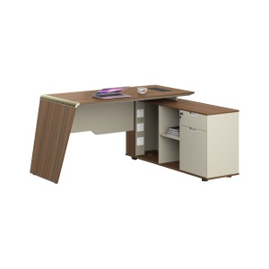 Birou de lucru Elmaz, RFG, cu dulap, 1600 × 1400 × 760 mm, stejar și gri - Img 3