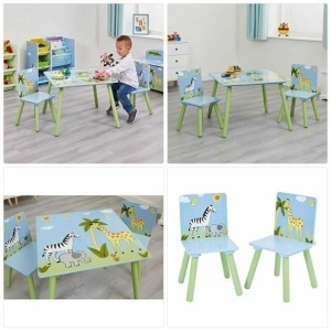 Măsuță cu scăunel pentru copii (confortabilă și stabilă) - pentru desen, joacă, servit masa, din lemn – material natural, cameră copii (3+ ani) savanna - Img 2