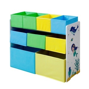 Organizator pentru jucării, raft copii (pentru 3+ ani), dulap, secțiune cu 9 cutii de depozitare - sirenă