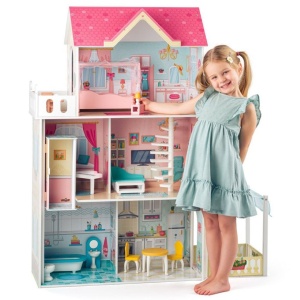 Casă de păpuși roz, cu lift, Malibu, design nou - Img 2