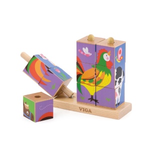 Puzzle vertical din lemn Fermă 9 cuburi