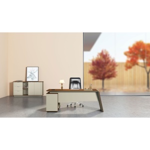 Birou de lucru Elmaz, RFG, cu dulap, 1600 × 1400 × 760 mm, stejar și gri - Img 4