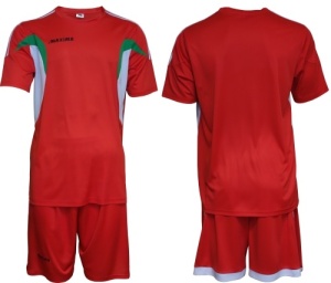 Echipament pentru fotbal/ volei/ handbal, tricou cu pantaloni scurți - roșu cu alb și verde