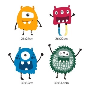 Set 4 stickere monster pentru decorarea camerei copiilor (3+ ani), pereți, ferestre, mobilier