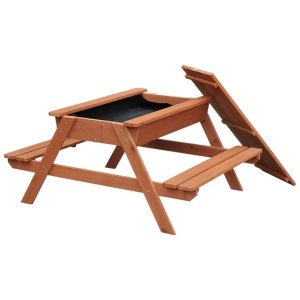 Set de grădină 2 în 1 – masă de picnic și cutie de nisip pentru copii (3+ ani), din lemn, 96×103×56 cm