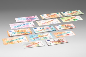 Bancnote Euro didactice, 40 bancnote în pungă de hârtie - Img 1