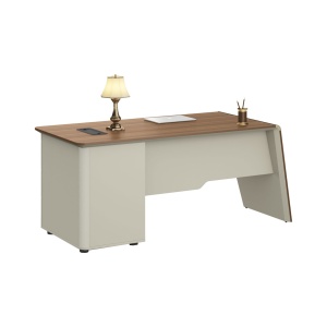 Birou de lucru Elmaz RFG, cu container, 1800 x 800 x 760 mm, stejar și gri