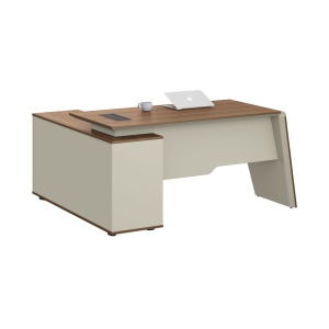 Birou de lucru Elmaz, RFG, cu dulap, 1600 × 1400 × 760 mm, stejar și gri