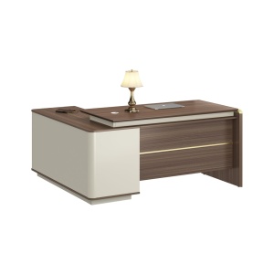 Birou de lucru Lisabon, 1600 × 1450 × 760 mm, stejar și gri, cu dulap, RFG