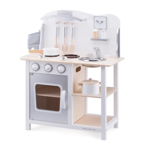 Bucătărie din lemn pentru joacă pentru copii - Bon Appetit în alb și gri