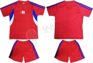 Echipament copii pentru fotbal/ volei/ handbal tricou cu șorturi roșu, alb și albastru - Img 1