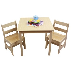 Măsuță pentru copii cu 2 scăunele (confortabile și stabile), set din lemn - pentru învățat, joacă, desen, servit masa - natural