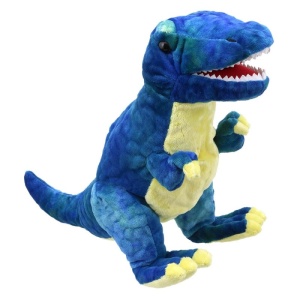 Papusa de teatru albastra T-rex, seria Baby dinosaurs, 35 cm.