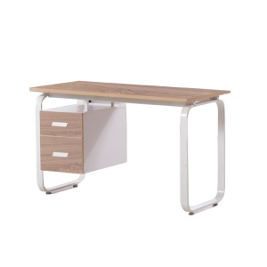 Birou de lucru Shape O, 120 x 60 x 76 cm, cu container, melamin stejar, metal alb, RFG.