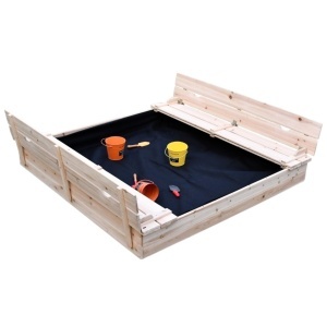 Cutie de nisip mare pentru copii cu bănci și capac rabatabil - 157x157x21cm, din lemn