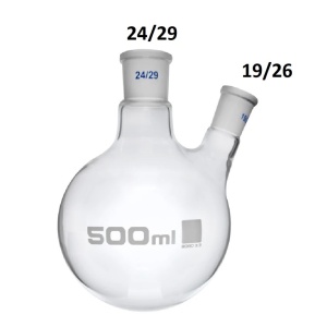 Balon cu formă înclinată 500ml cu 2 gâturi 24/29 19/26