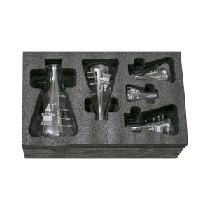 EduLab Borosilicate Complete Set 50–1000 ml – Set 5 baloane Erlenmeyer cu spumă