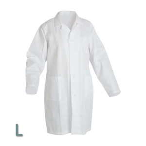 Halat de laborator de protecție – alb L, 100% bumbac