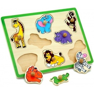 Puzzle din lemn cu mânere Animale Africa - Img 1