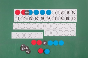 Șir numeric pentru profesor cu 22 de contoare față-verso (roșii/albastre), RE-Plastic, și 10 simboluri aritmetice. - Img 2