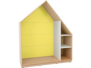 Dulap - casă Quadro - cu 2 rafturi, ladă din arțar, galben